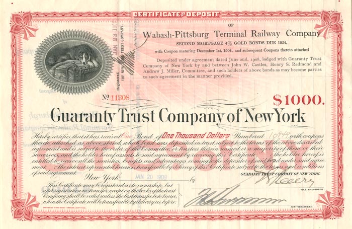 Wabash-Pittsburg Terminal Railway Co. - $1,000 - Bond